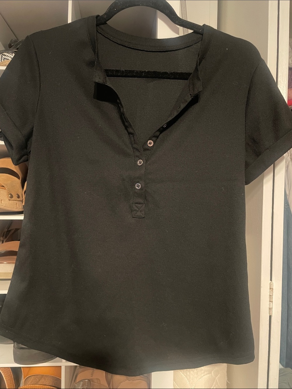Black Short Sleeve Henley Top